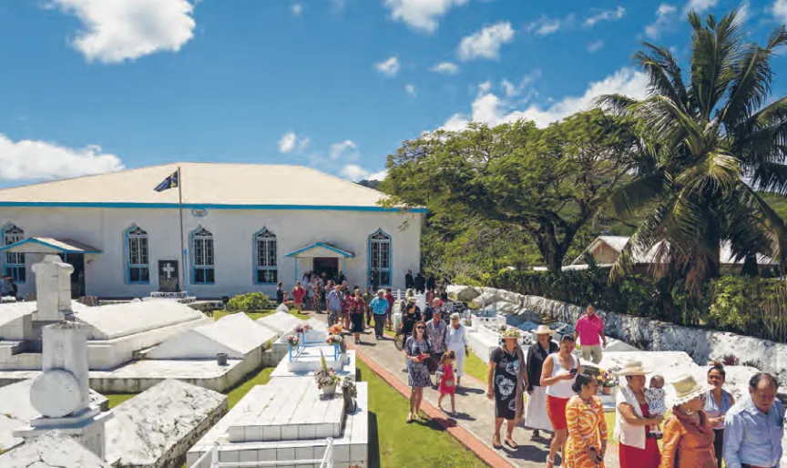 People leaving a church service in Rarotonga