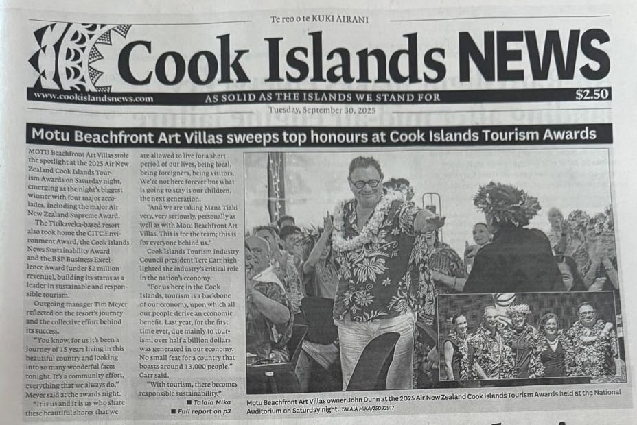 MOTU Resort on the front page of The Cook Island News