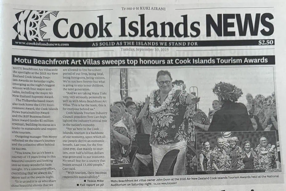 MOTU Resort on the front page of The Cook Island News